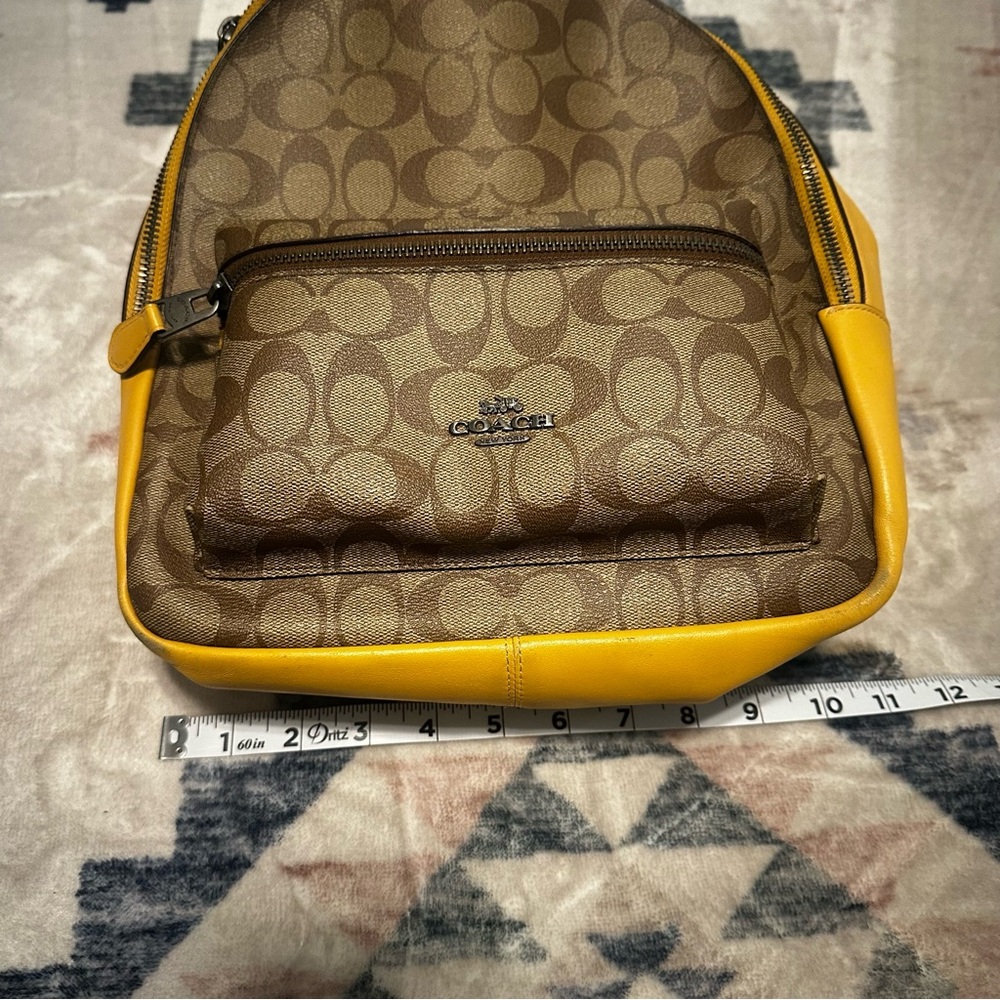 Coach Authentic Signature Brown and Yellow Leather Backpack - Picture 3 of 10